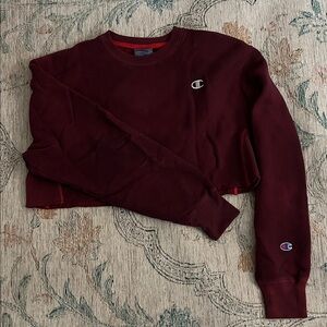 Champion Women's Maroon Cropped Sweatshirt